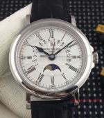 Patek Philippe Grand Complications Moonphase GMT White Face Leather Band Watch Replica
